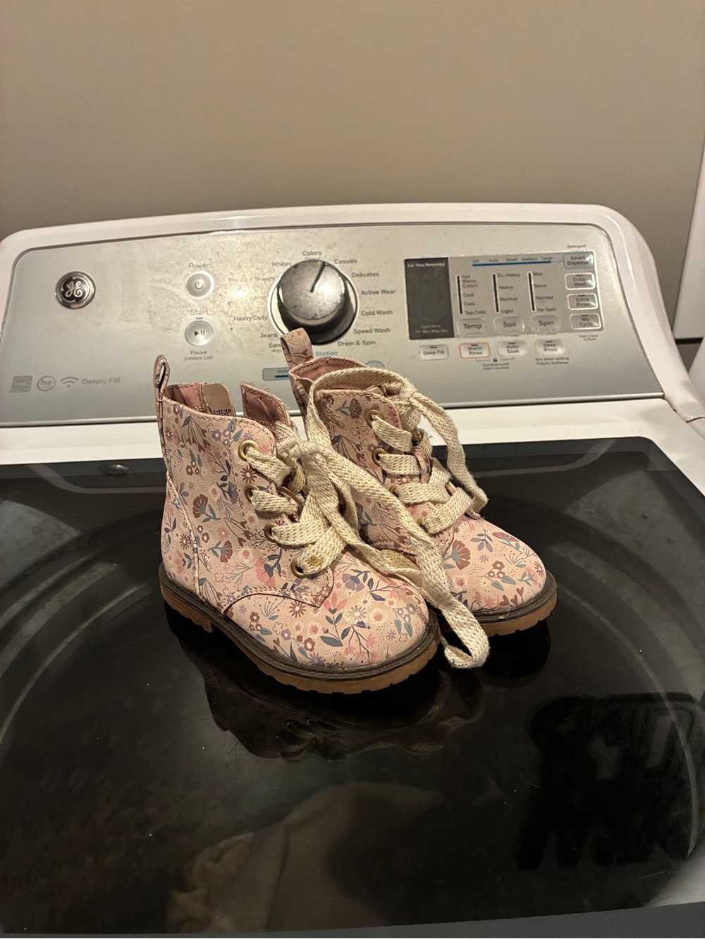 Cat & Jack Pink Floral Lace-Up Kids Ankle Boots